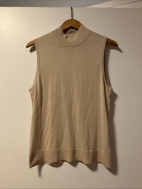 Sleeveless Mock Neck Tank Top in Beige Knit with 5% Silk Great Quality